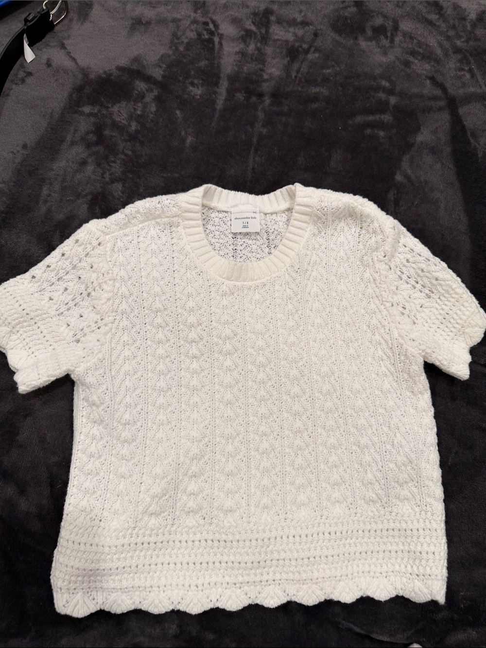 abercrombie kids Cream Cable‑Knit Short Sleeve Sweater